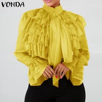 women elegant blouse ol style stand collar shirts ruffled tops 2022 vonda female casual baggy blusas femininas