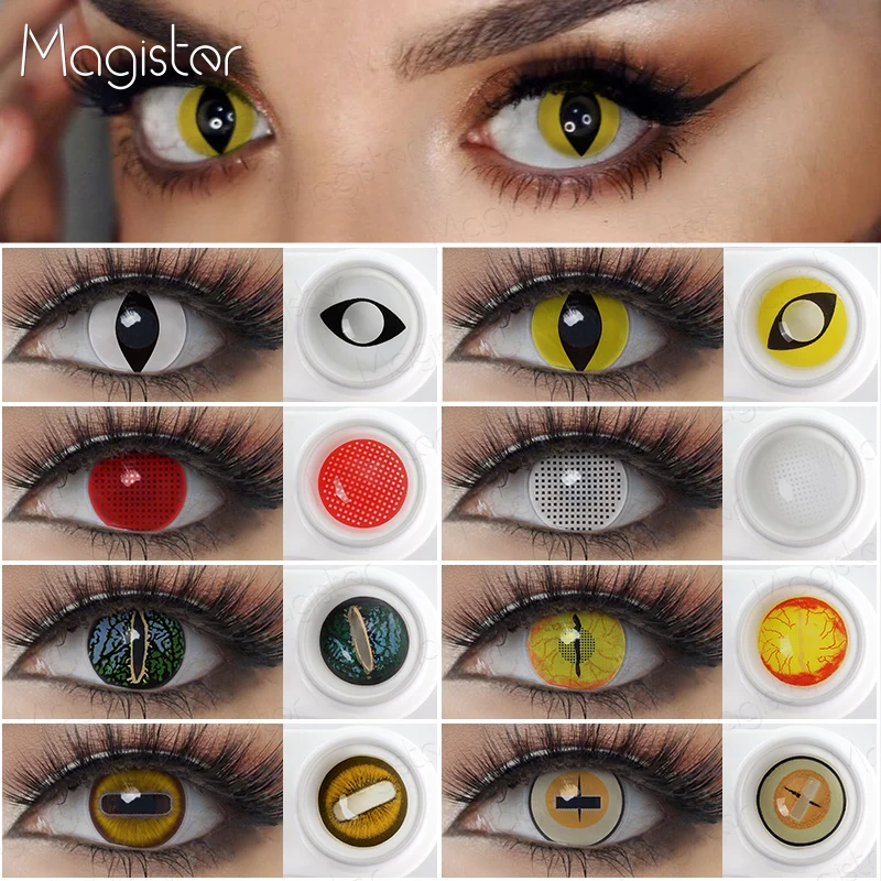 2pcs/Pair Halloween Color Contact Lenses Red White Anime Colored Eye Lenses Comic Con Russia Yearly Contact Lenses Cosplay