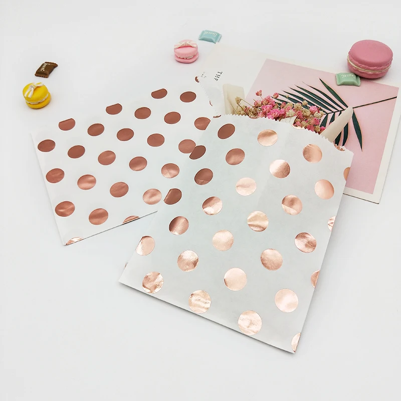 25 шт. подарочные пакеты из розово-золотистой бумаги в полоску с нашивками