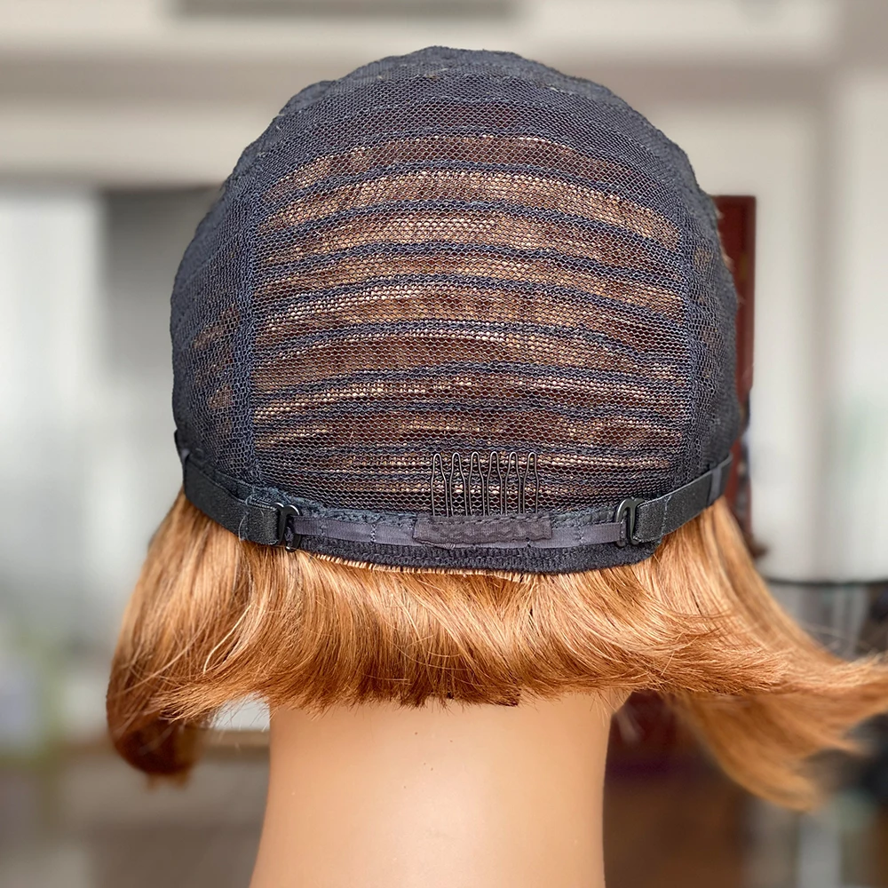 

Ombre Straight Human Hair Wigs For Black Women Short Pixie Cut Wigs With Bangs Brazilian Remy Full Machine Bob Wig