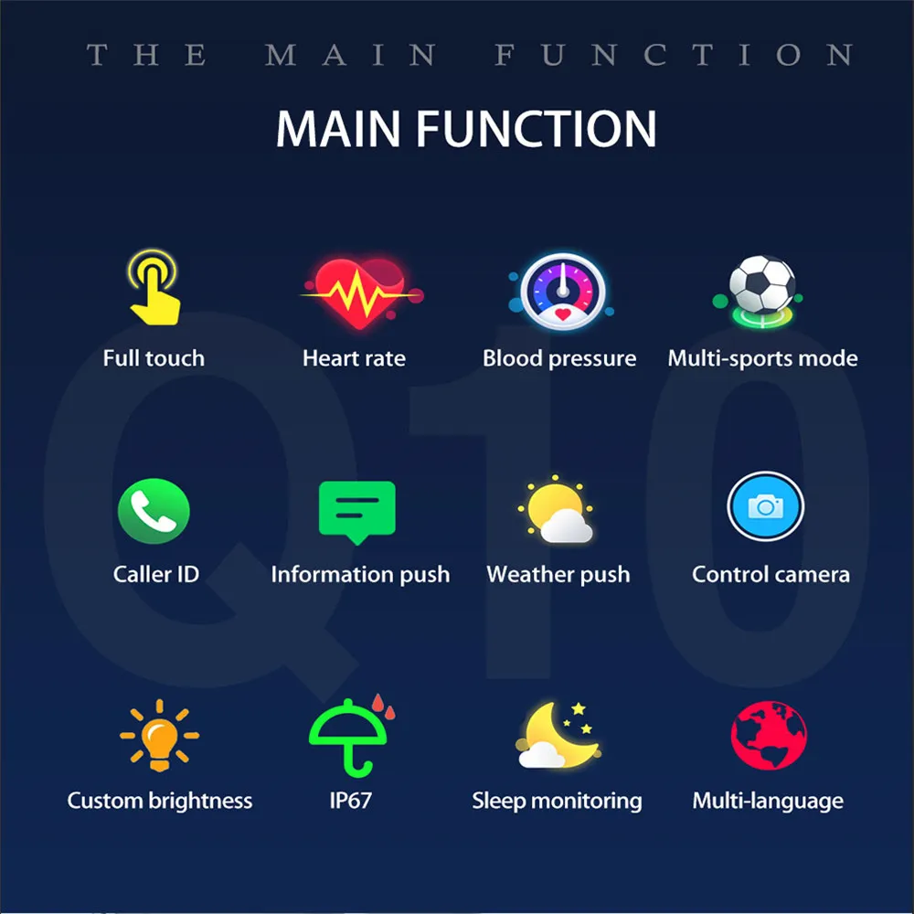 

Q10 Personality Smart Bracelet Standby Long Heart Rate Blood Pressure Oxygen Multi Motion Tracker Smartband