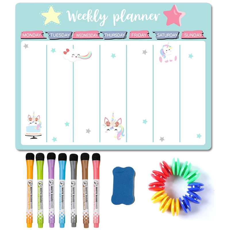 Magnetic Weekly Monthly Planner Calendar Refrigerator Magnet Sticker Dry Erase Wall Whiteboard Erasable Markers Message Drawing