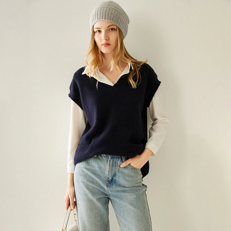 Autumn and winter new fashion cashmere vest women's V-neck jacket |