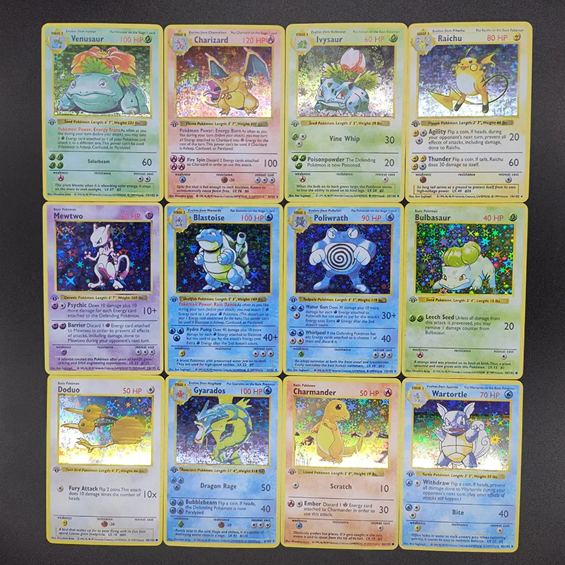 Pokemon 102pcs 1996 Charizard Pikachu Франция и английский карты коллекция супер игр