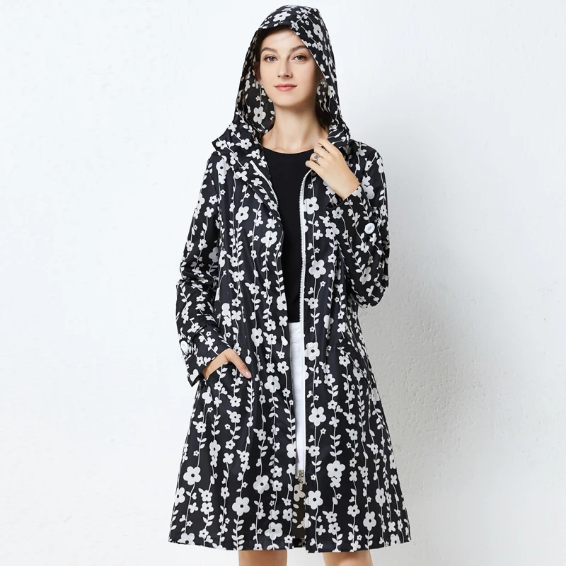 Плащ-дождевик с принтом в японском и корейском стиле легкий средней длины тонкий