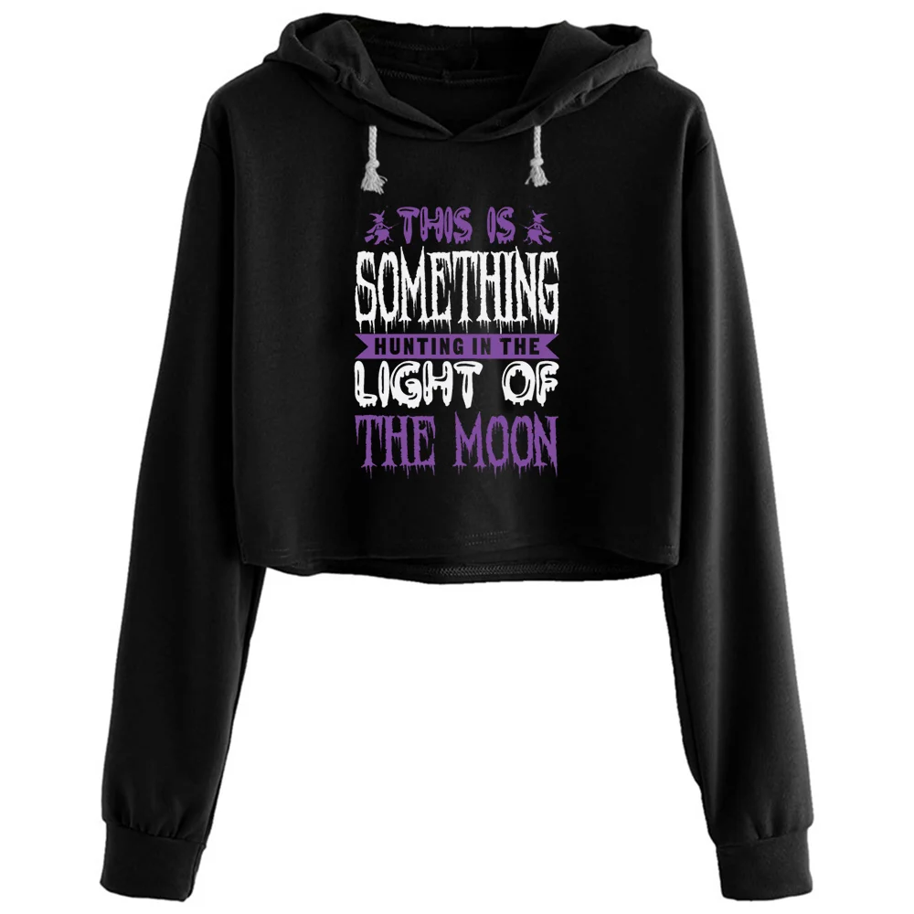 

Something Hunting Crop Hoodies Women Korean Y2k Kawaii Goth Pullover For Girls