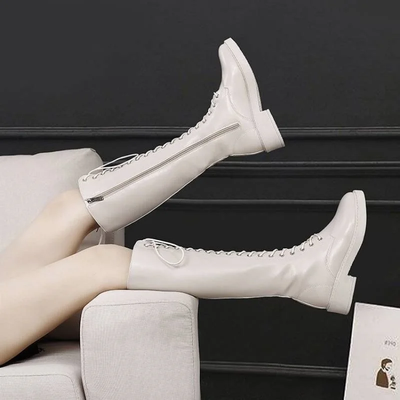 

autumn new Long 2021 boots British women's style strap Knight boots flat bottom fashionable white women's Boots