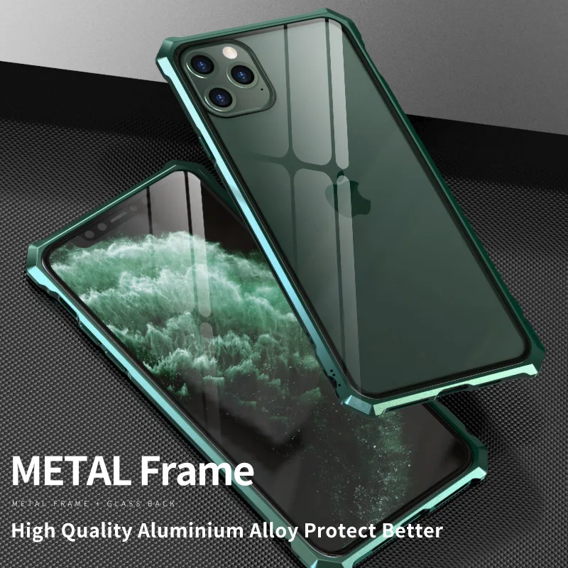 Роскошный металлический корпус для iphone 11 Pro Max, задняя крышка из закаленного стекла для iphone 11 Pro, алюминиевая рамка для iphone 11