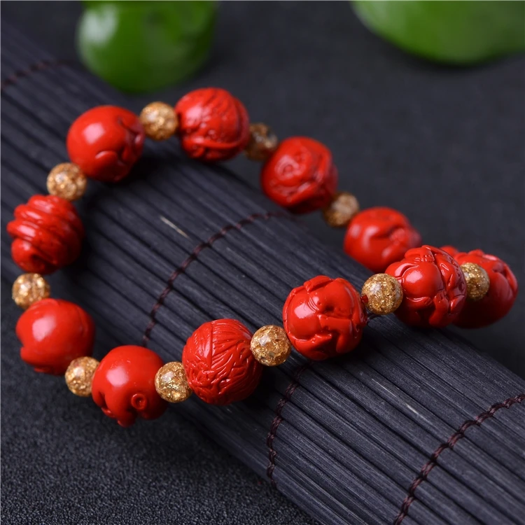 Китайский натуральный красный Органическая Киноварь Зодиак эластичный браслет