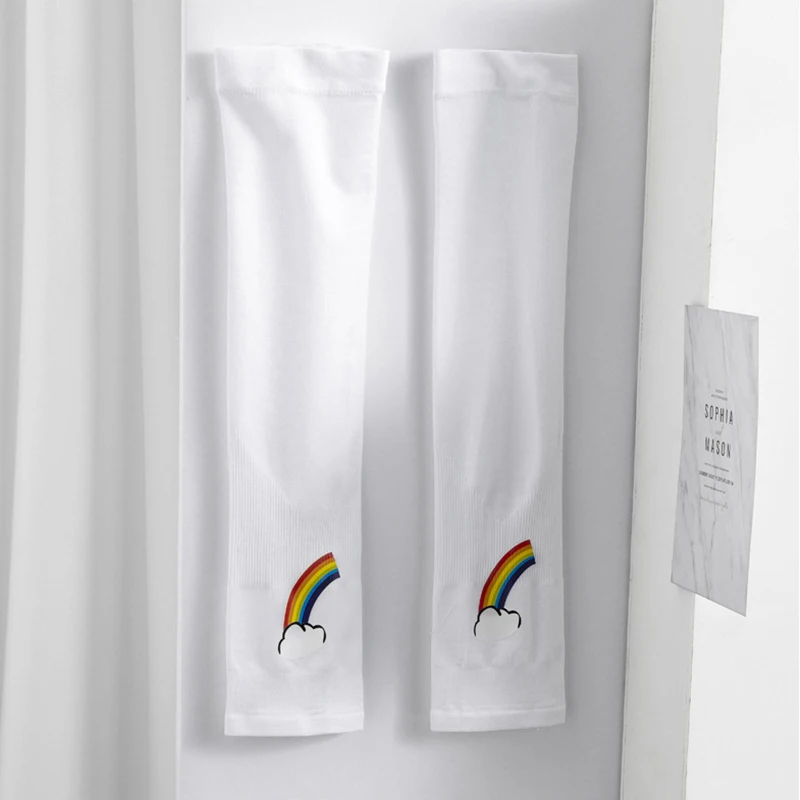 

Summer White Ice Silk Arm Covers Sleeve Driving Hand Sleeve Cartoon Fruit Strawberry Rainbow Flower Thin Sun Protection Arm Cuff