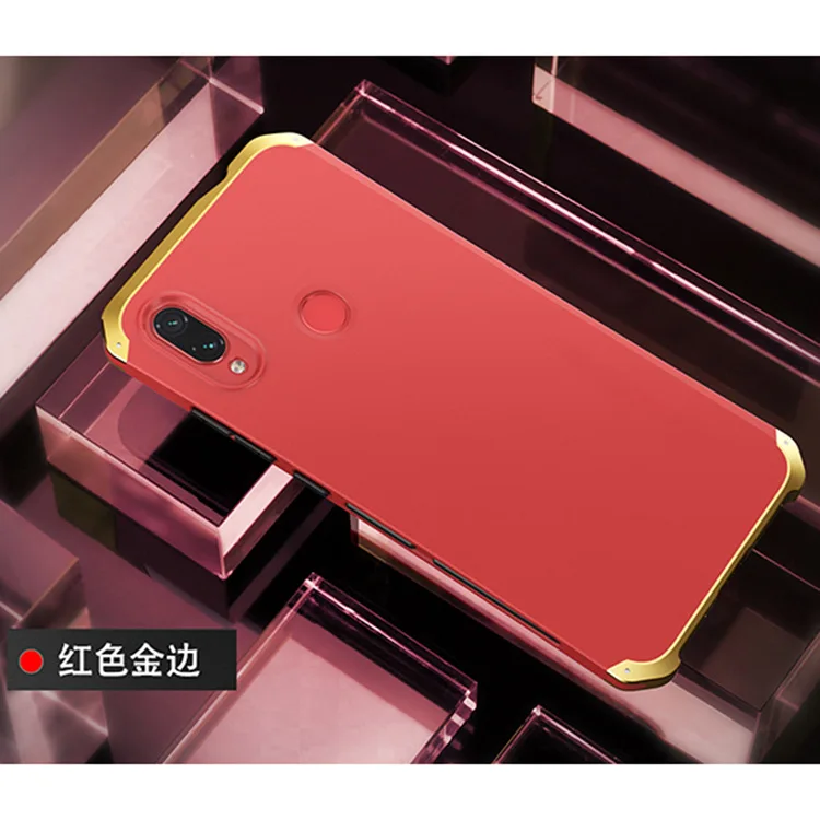 Red Gold Side Текстурированная анти-осенняя Металлическая Рамка PC задняя для Redmi Note 7 Note7 Global алюминиевый сплав бампер чехол Note 7 Pro крышка с подарком - Цвет: Red Gold Side