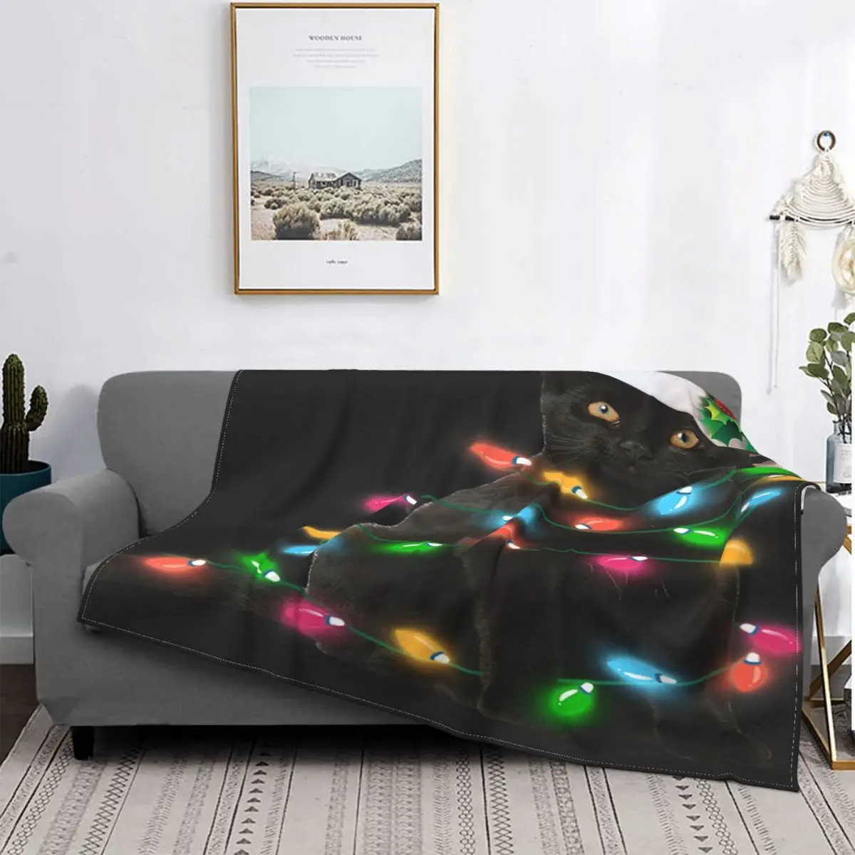 

Camiseta ligera de Navidad de gato черная, colcha de cama a cuadros, manta Kawaii, colcha de пикник, 1 manta