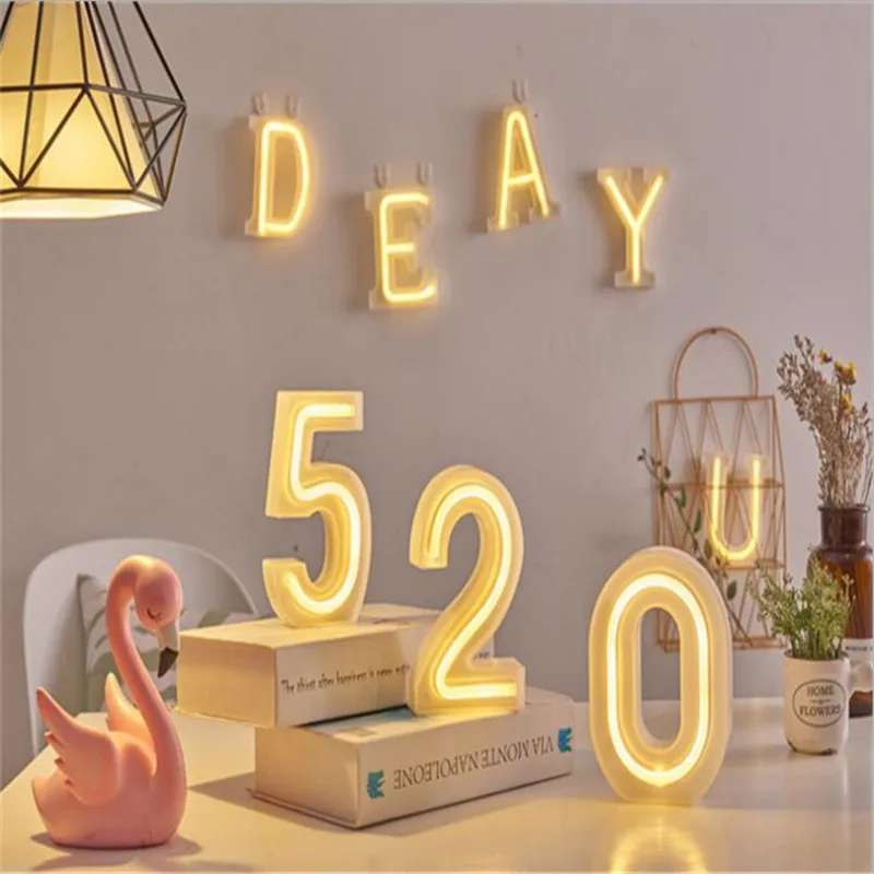 16CM Height 3D White Letters Wedding Decoration Ornaments 0-9 Numbers LED Light Indoor Wall Hanging Birthday Party Xmas Decor