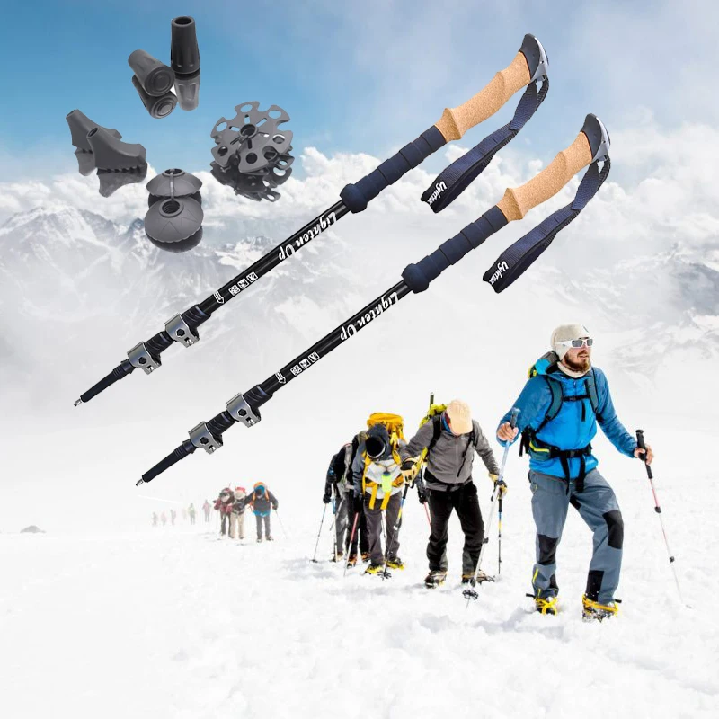 

Lighten Up 2pcs Aluminum Alloy Trekking Poles Collapsible Telescopic Sticks with Cork Handle Ultralight Hiking Stick Trekking
