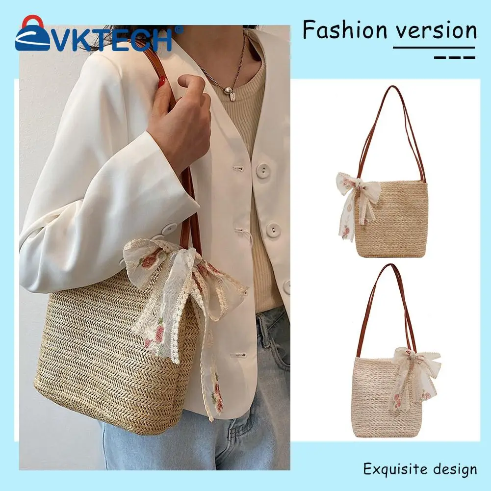

Retro Women Handbags Straw Woven Lace Flower Embroidery Large Shoulder Tote Shopping Bags for Women Handbag Female