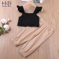 humor bear 2022 new summer toddler baby girl clothes fly sleeve lace cropped tops casual long pants 2pcs outfits set clothing