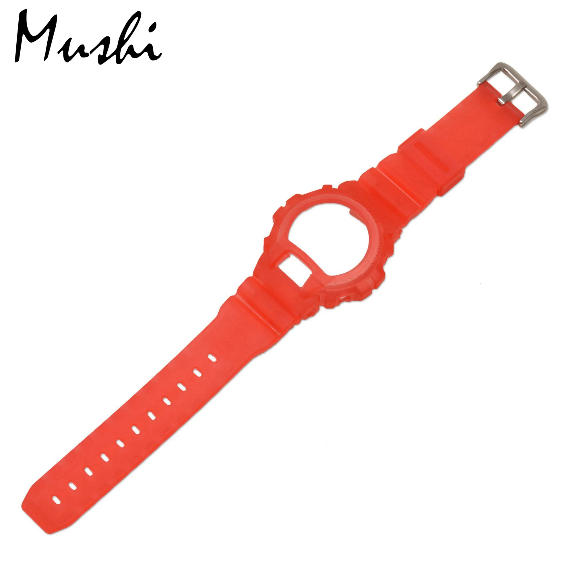 Mushi резина для Casio DW 6900 черный прозрачный синий желтый красный зеленый фиолетовый ремешок с пряжкой чехол для часов с инструментом - Цвет ремешка: Red