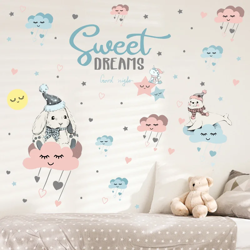 Zollor Мультфильм Облако кролик Наклейка на стену сладкие мечты детская комната