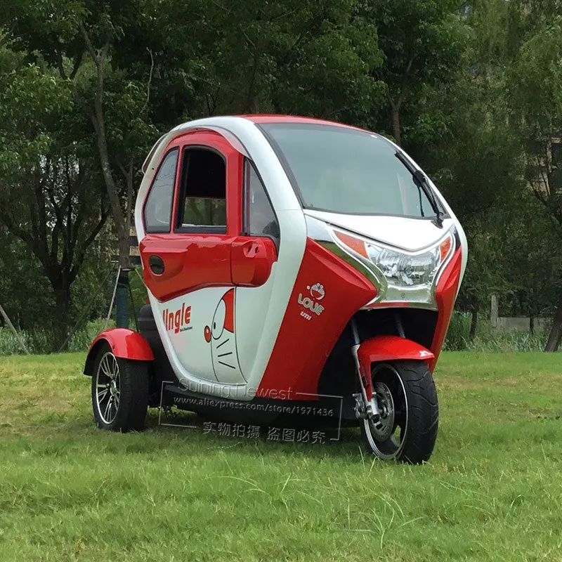 Online 3 Passagiere Kleine Auto Drei Rad Trike Mini Ebike E Fahrrad Behinderte Mobilität Roller Volle Geschlossen Bike Elektrische Dreirad