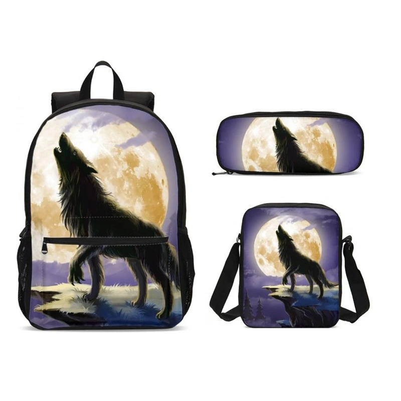 

3Pcs/Set Portfolio School Bags For Kids Boys Girls Animal Wolf 3D Printing Backpacks Children Bookbag Rucksack Mochila Escolar
