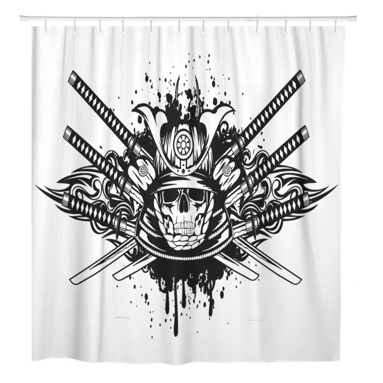 Душевая занавеска Tribal Skull в шлеме самурая и пересекающихся мечах, крыльях из водонепроницаемого полиэстера размером 72 х дюймов комплект с крючками.