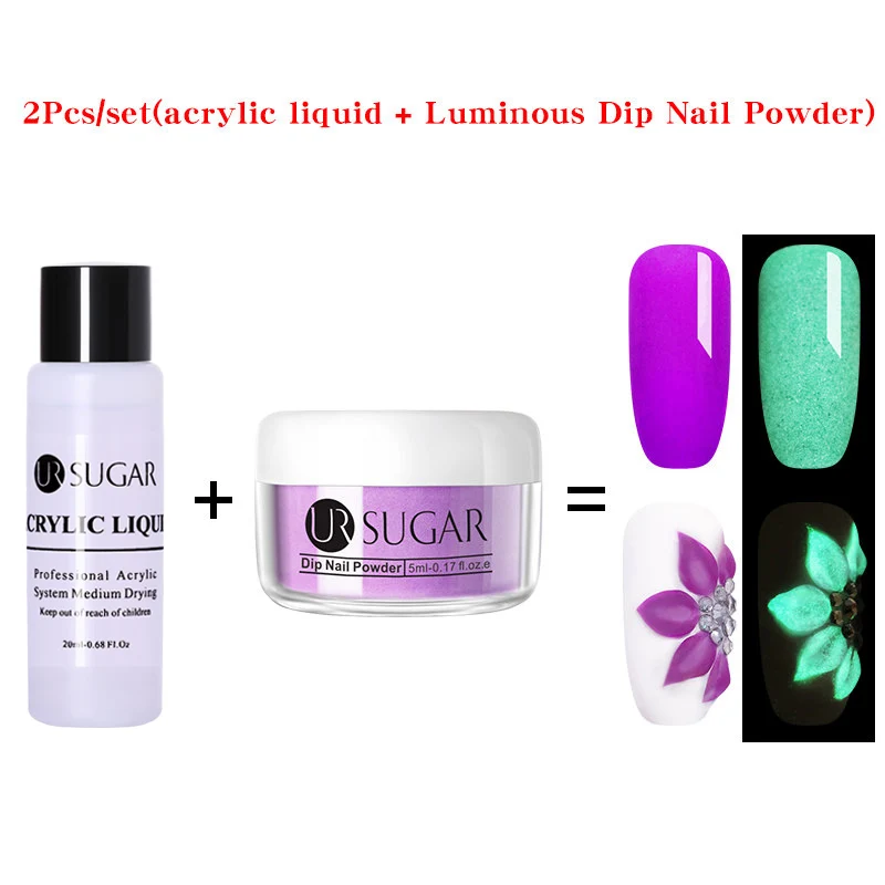 2pcs set12 UR SUGAR светящийся неоновый лак для ногтей Dip акриловый порошок 3D резное моделирование блеск флуоресцентный пигмент пыль дизайн ногтей украшения 5 шт./компл - Цвет: 2pcs set12