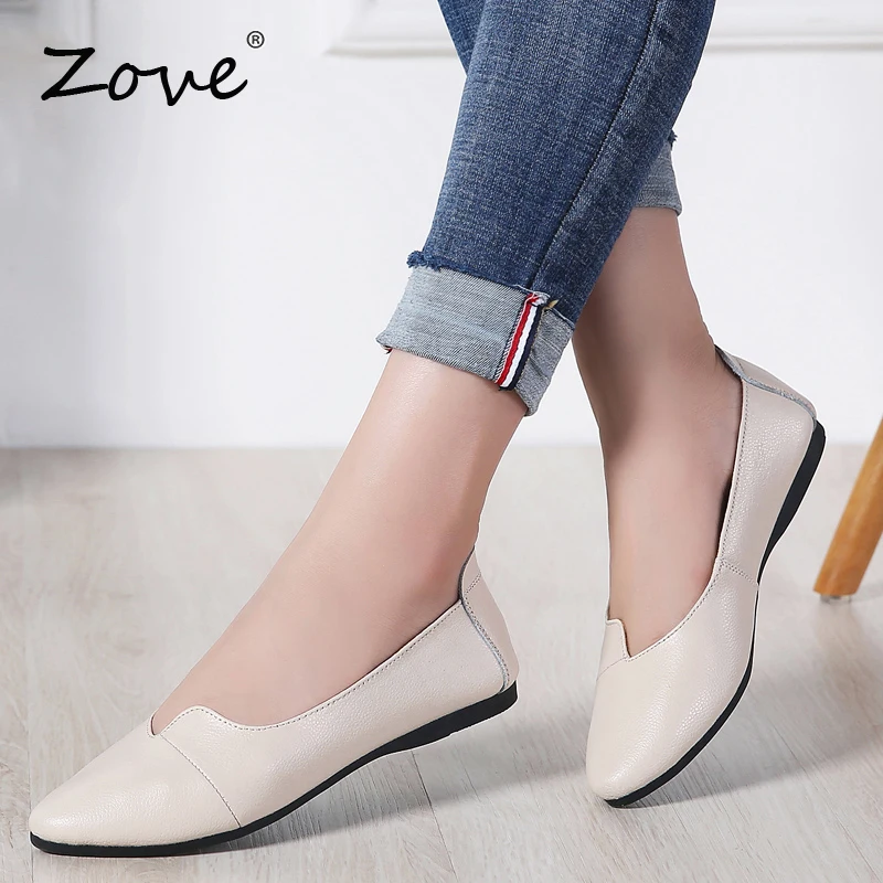 Женские балетки на плоской подошве ZOVE элегантные Мокасины без застежки с острым
