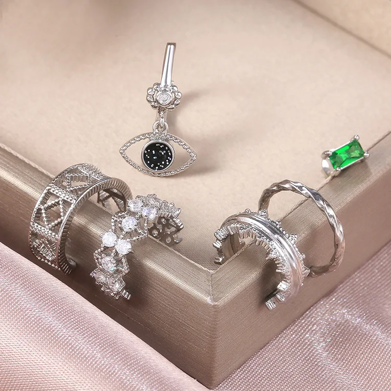 

Luxury 6Pcs/Set Earrings For Women Exquisite Clip Cuff Shine CZ Stud Demon Eye Shape Drop Earring Female Party Fashion Jewelry