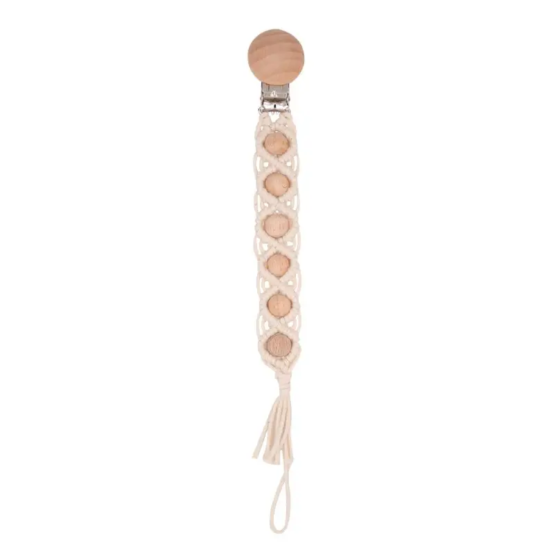 

Baby Dummy Chain Pacifier clip Crochet Cotton Soother Holder Infant Toddler Wooden Beads Teething Toy
