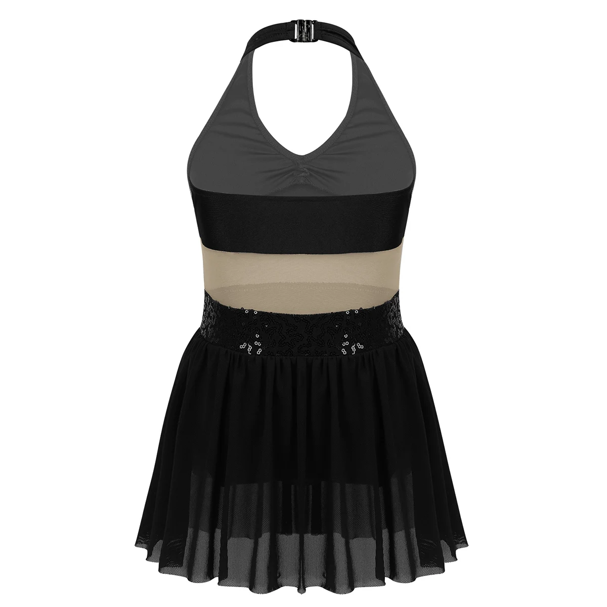 ChicTry Girls Halter Sequin Mesh Stretchy Figure Skating Dress Gymnastics Ballet Leotard Kids Performance Lyrical Dance Costumes