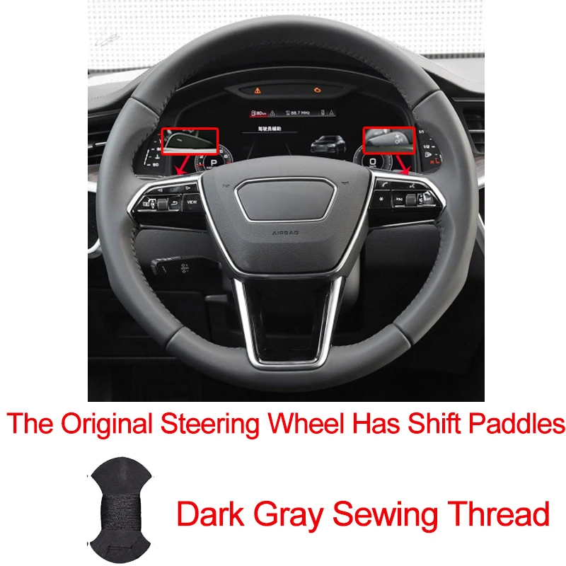 Shift padd DarkGray Ручной пошив чехол рулевого колеса автомобиля оплетка Топ коровья кожа для Audi A6(C8) Avant Allroad- A7(K8)- S7 - Название цвета: Shift padd DarkGray