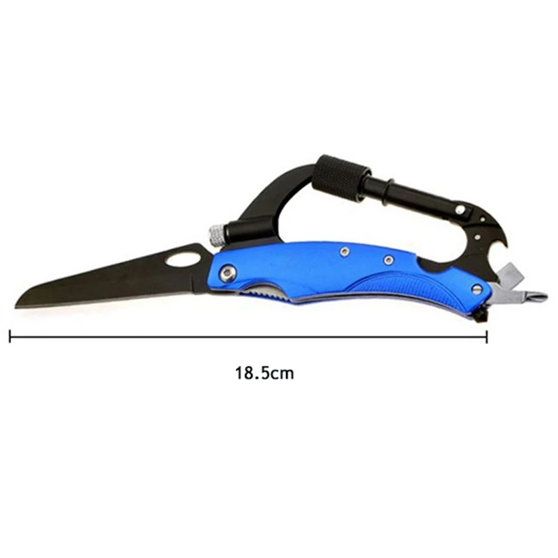 New 8 In 1 Outdoor Survival Multifunctional Foldable Knife Carabiner Phillips Screwdriver Hook Keychain Knife(Blue) | Спорт и