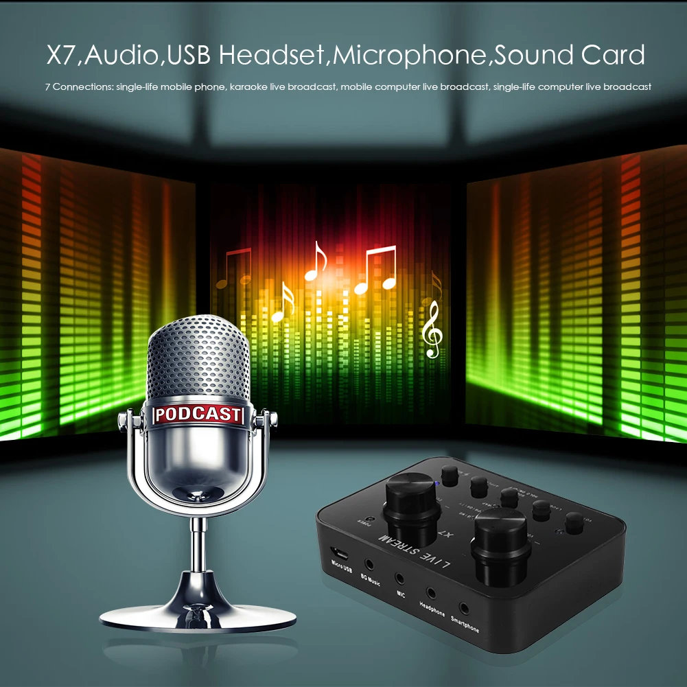 V8 X7 звуковая карта в реальном времени Bluetooth 5 0 аудиогарнитура микрофон веб