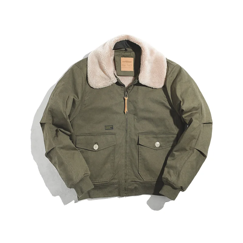 Мужская куртка-бомбер с меховым воротником и флисовой подкладкой летное