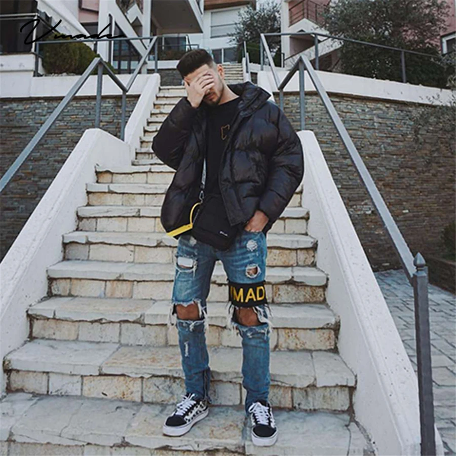 Джинсы VMADE мужские стрейчевые стирка аутентичности брюки одежда с тисненым