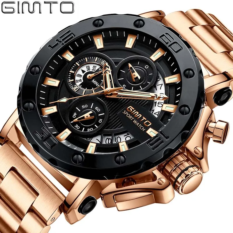 Relogio Masculino GIMTO Лидирующий бренд роскошные часы мужские золотые из нержавеющей