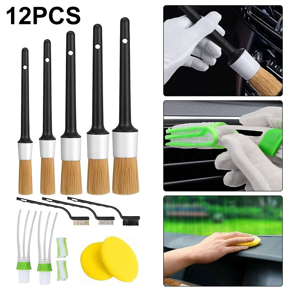 

Щетка для деталей интерьера автомобиля, щетка из щетины кабана для чистки автомобиля, инструменты для автодеталей, щетка для чистки приборн...