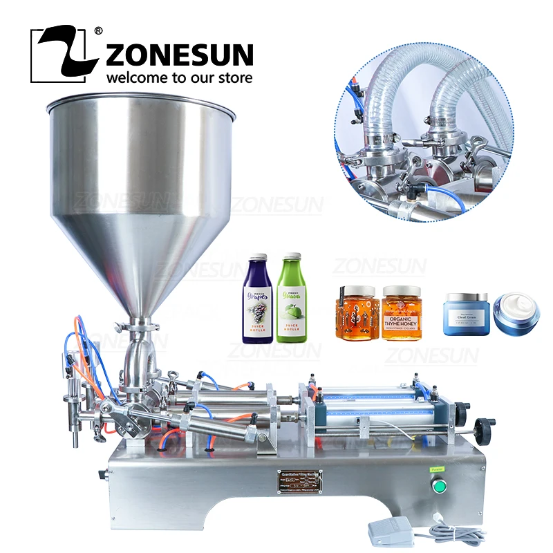 

ZONESUN ZS-GY2 Semi-automatic 2 Nozzles vaseline Paste Filling Machine Cream Honey Pneumatic Oil Bottle Filler air cylinder