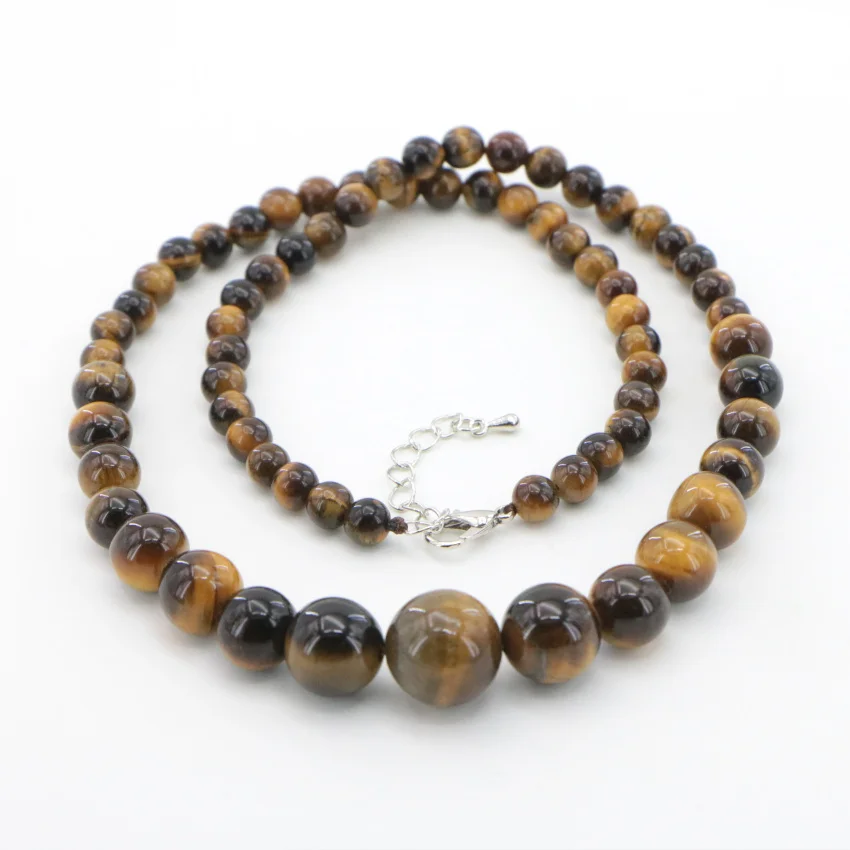 Natural 6-14mm Tiger Eye Stone Necklace Round Loose Beads Gems Stone Women Girls Wedding Christmas Gifts Jewelry Wholesale 18 "