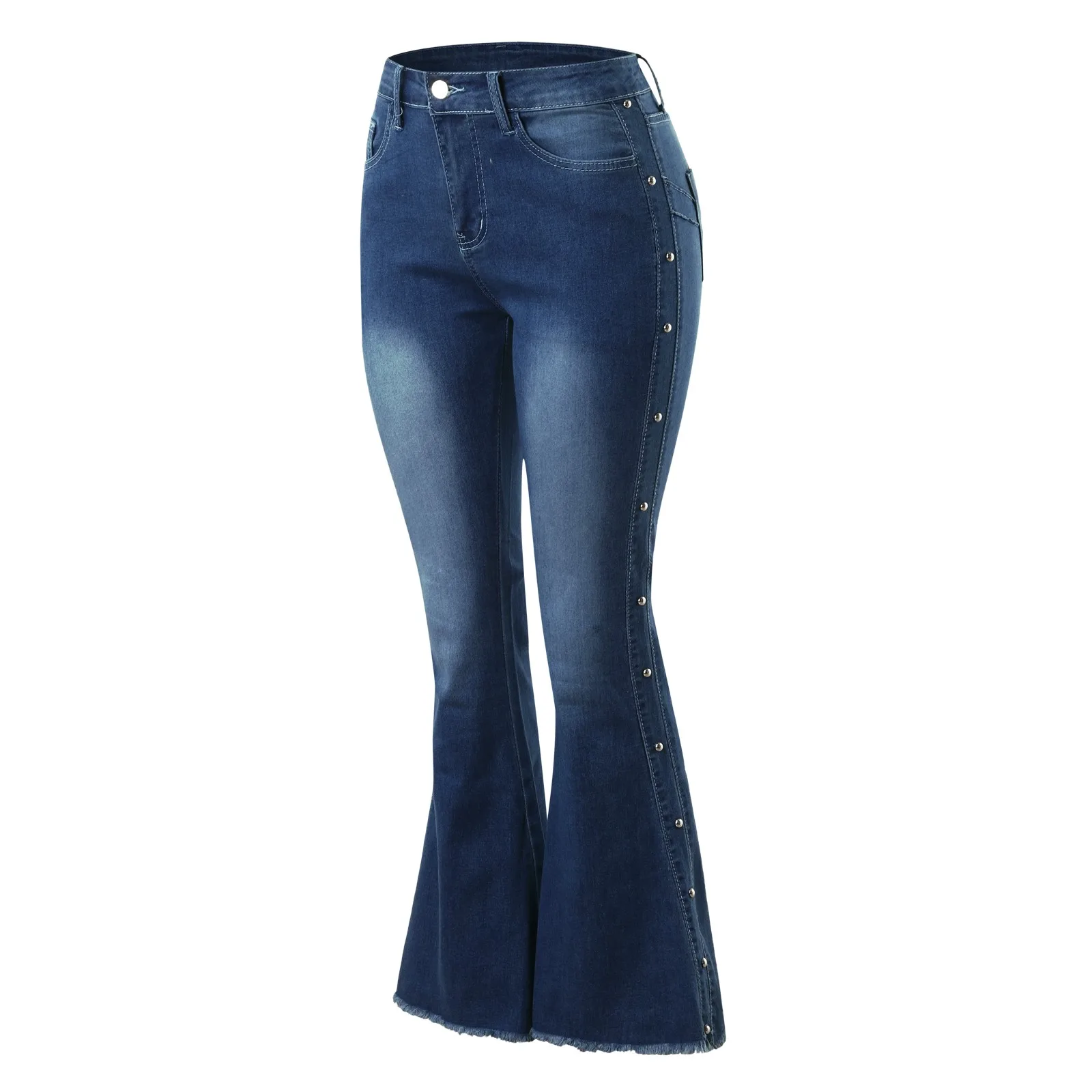 

ISHOWTIENDA Wide Leg Jeans Women Summer Jeans Solid Color Metal Button Jeans Gradient Washed Trousers Loose