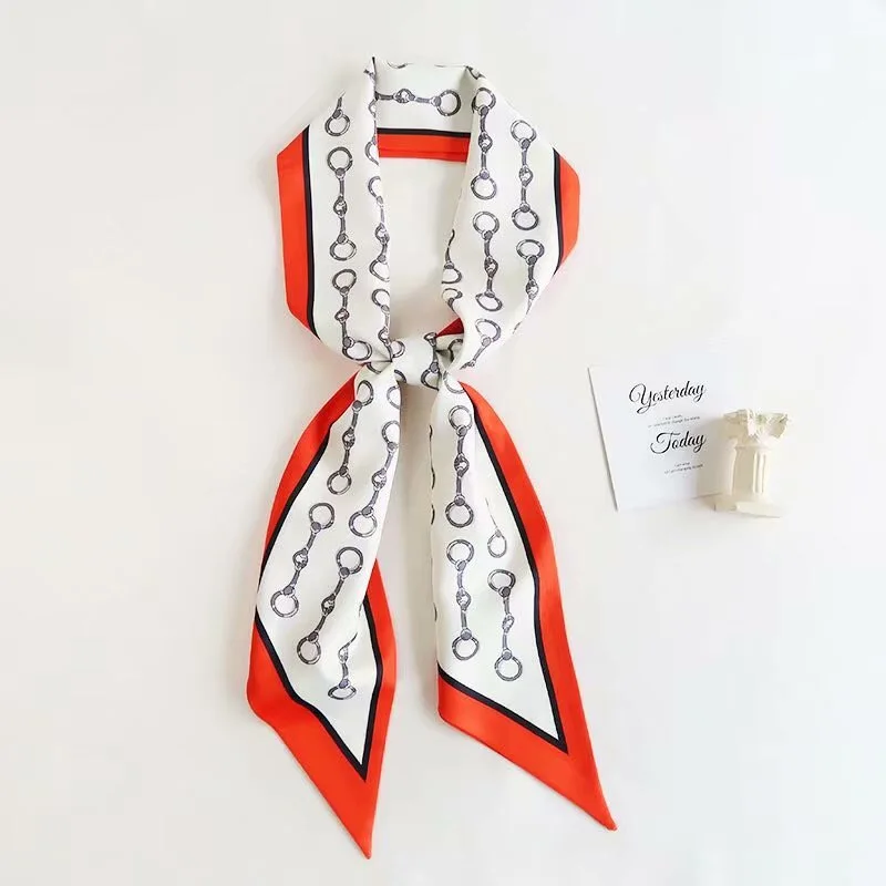 

14*140cm Newest Spring Summer Chain Print Scarves Girls Wrist Strap Satin Hair Ribbon Belt Women Bag Headband Accessories