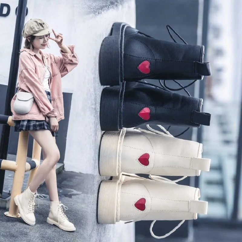 Кожаные мотоциклетные ботинки мартинсы на толстой подошве в британском