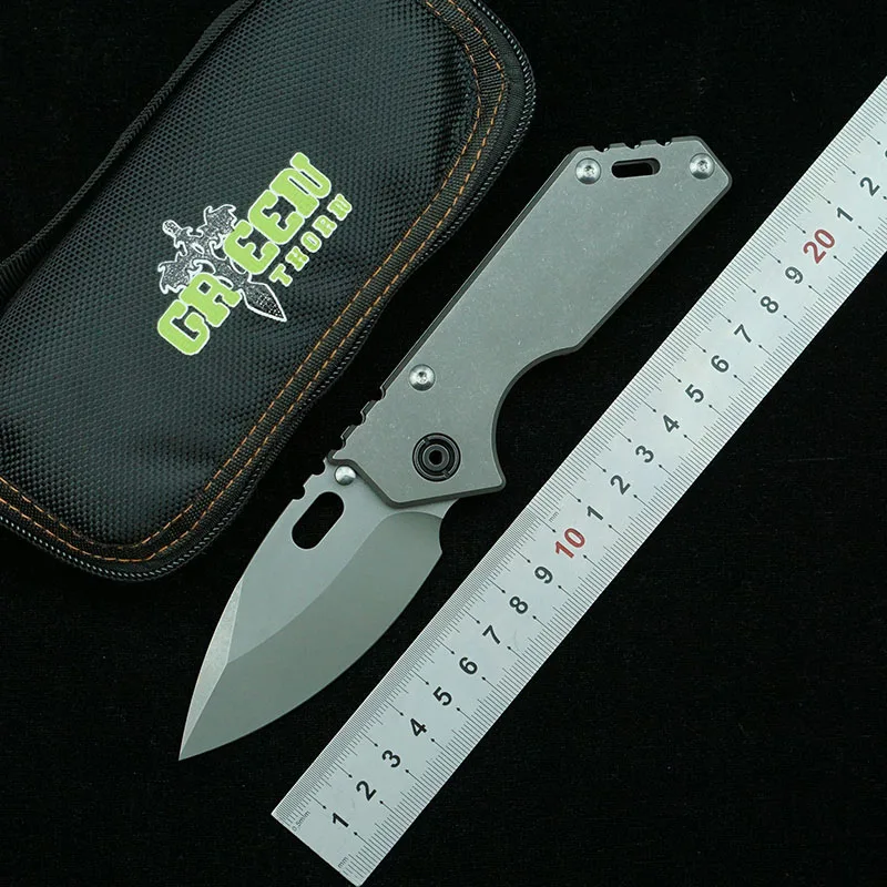 

Green thorn 75AR D2 steel folding knife titanium alloy handle outdoor camping survival kitchen fruit knife EDC tool knife