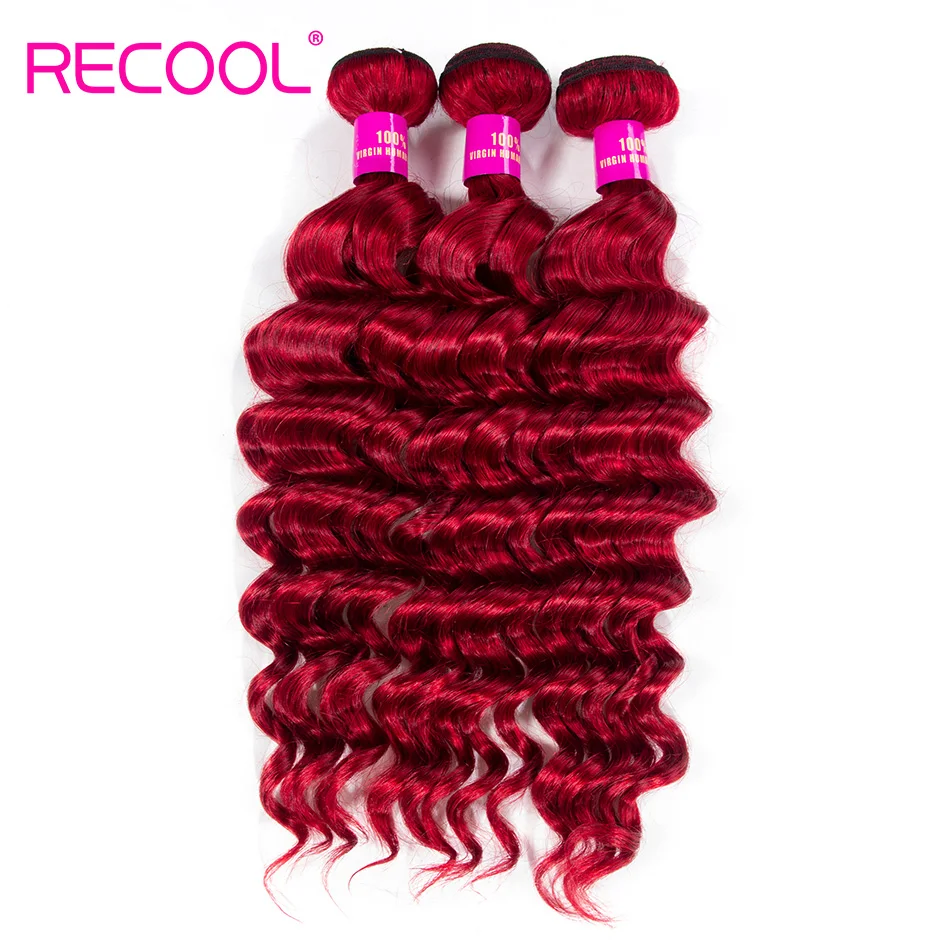 Recool красные бразильские волосы 3 пучка свободного глубокого плетения Remy
