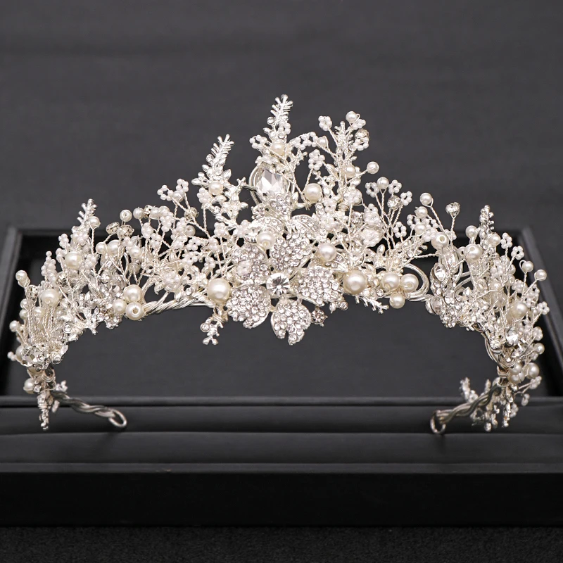 Trendy Handmade Wedding Crown Baroque Rhinestone Pearl Crystal Headband Wedding Hair Accessories Bridal Crown Hair Accessories