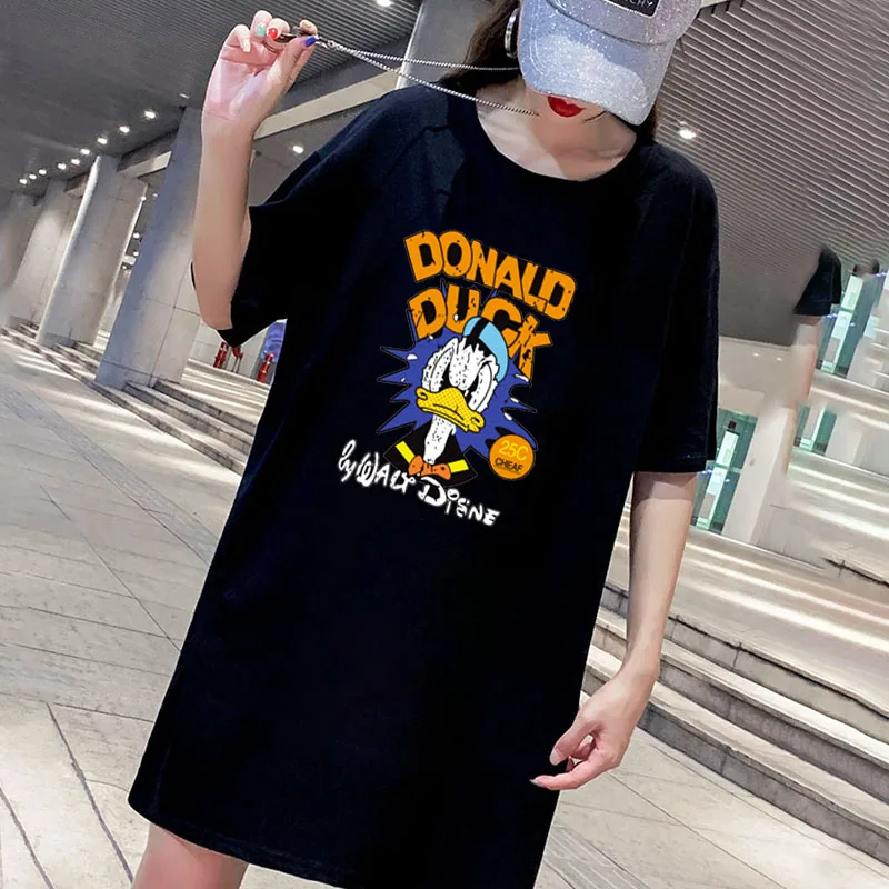 

Plus Size Mini Women T-Shirt Dress Harajuku Short Sleeve Vintage Mickey Print Dresses Casual Loose Party Summer Femme Streetwear
