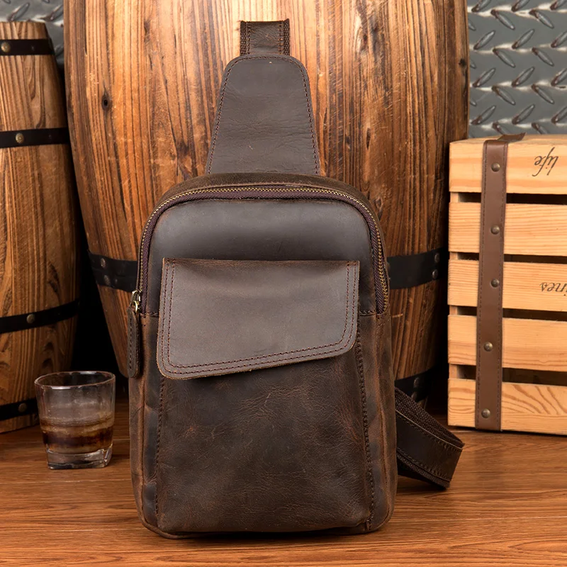 BOLEKE Genuine Leather Sling Rucksack Back Pack Shoulder Men Vintage Crazy Horse Cowhide Messenger Bag Casual Cross Body Chest | Багаж и