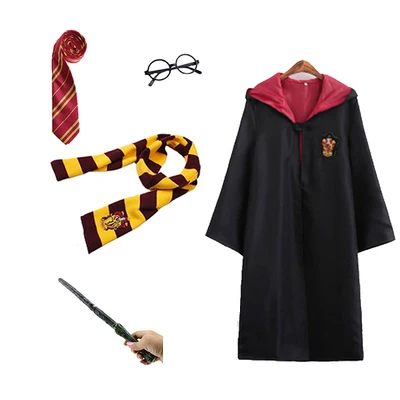 Gryffindor Гарри Поттера плащ, костюм для косплея халат костюм с жакетом шарфом палочка очки Равенкло Гриффиндор, Хаффлпафф, школа Слизерин форма - Цвет: Gryffindor