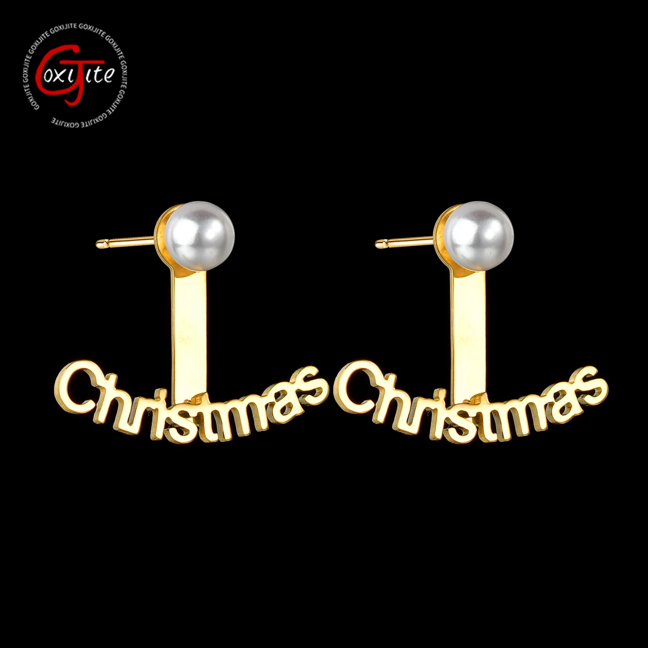 

Goxijite Personalized Name White Pearl Stud Earring For Women Custom Nameplate Piercing Earrings Stainless Steel Jewelry Gift