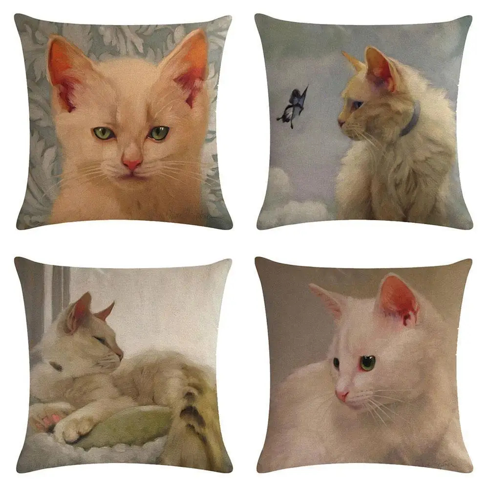 

Cute Cat Throw Pillow Case Retro Double-sided Printing Sofa Cushion Cover Linen Pillowcase Home Decoration 45*45CM